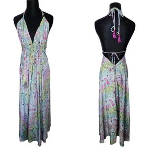 Nwt bohemian boutique backless floral halter paisley dress